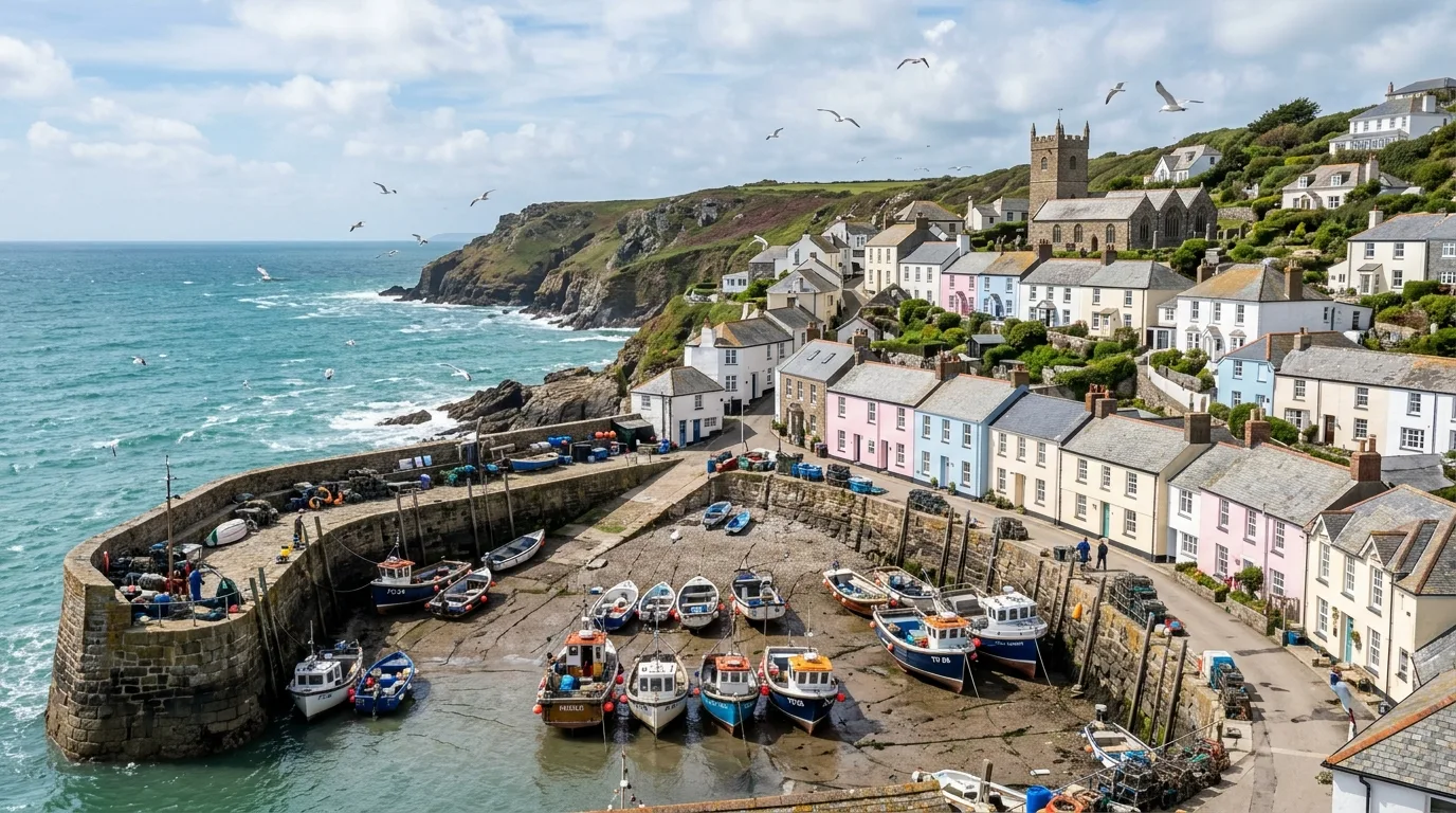 Colourful harbour in a British coastal town